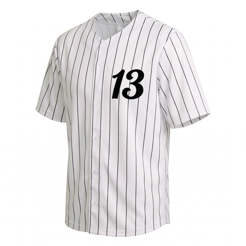 Numbered pinstripe button-up softball jersey
