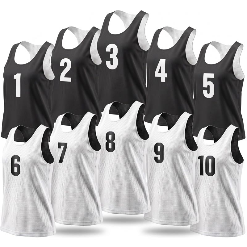 Ten women's reversible crop jerseys numbered 1 to 10