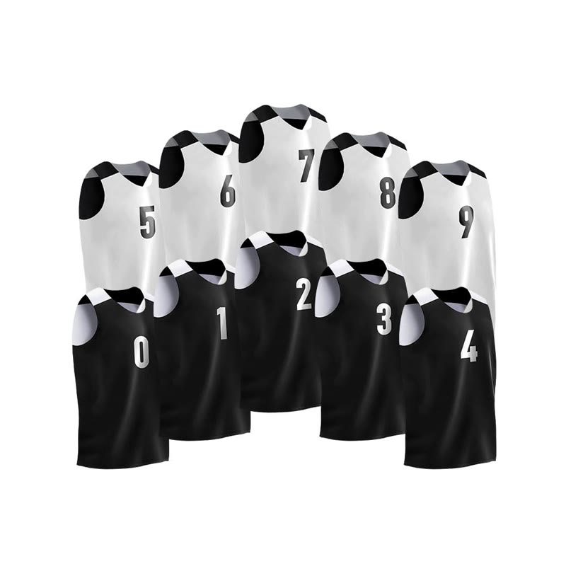 Ten youth reversible jerseys numbered 0 to 9